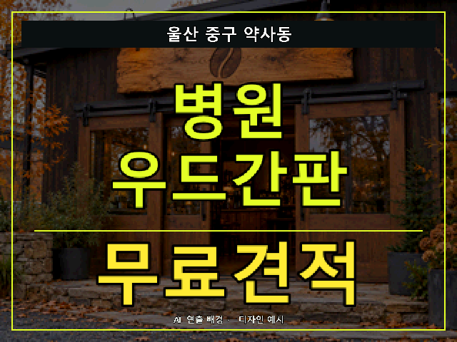 울산 중구 약사동 병원 우드간판 무료견적 안내 썸네일 · AI 연출 배경