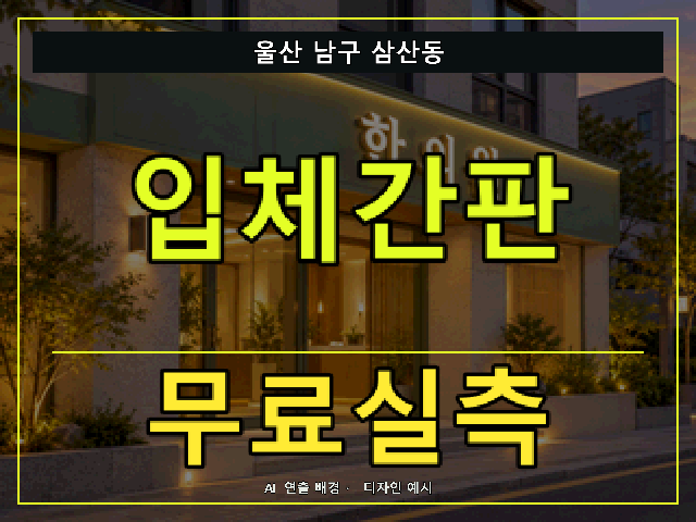 울산 남구 삼산동 입체간판 무료실측 안내 썸네일 · AI 연출 배경