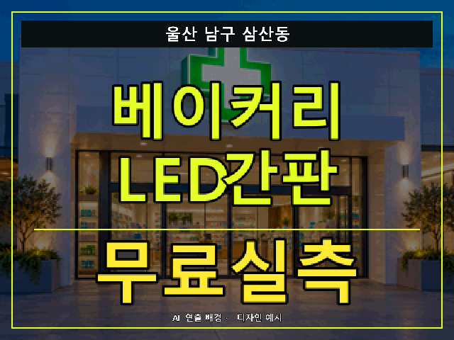 울산 남구 삼산동 베이커리 LED간판 무료실측 안내 썸네일 · AI 연출 배경