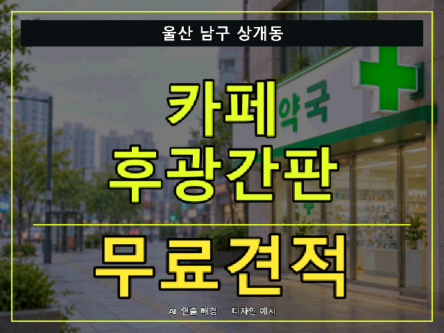 울산 남구 상개동 카페 후광간판 무료견적 안내 썸네일 · AI 연출 배경