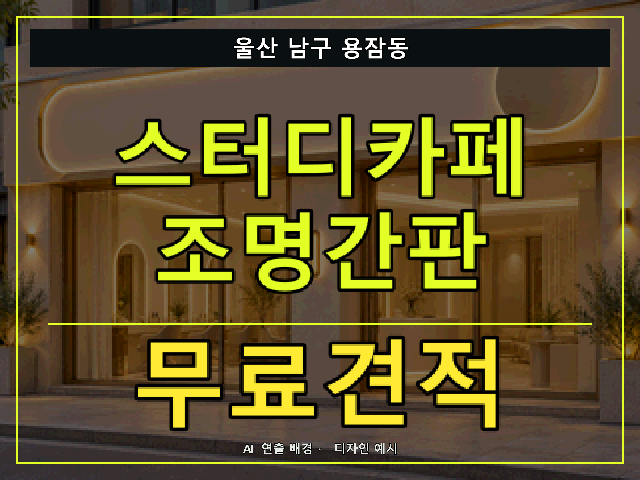 울산 남구 용잠동 스터디카페 조명간판 무료견적 안내 썸네일 · AI 연출 배경