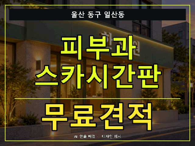 울산 동구 일산동 피부과 스카시간판 무료견적 안내 썸네일 · AI 연출 배경