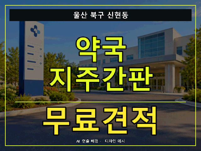 울산 북구 신현동 약국 지주간판 무료견적 안내 썸네일 · AI 연출 배경