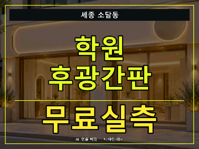 세종 소담동 학원 후광간판 무료실측 안내 썸네일 · AI 연출 배경