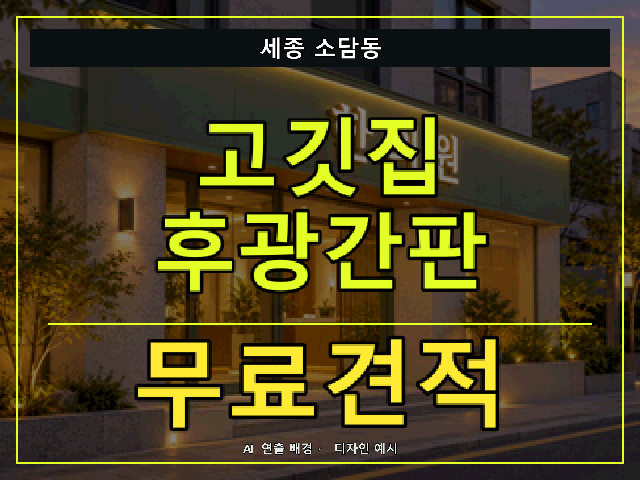 세종 소담동 고깃집 후광간판 무료견적 안내 썸네일 · AI 연출 배경