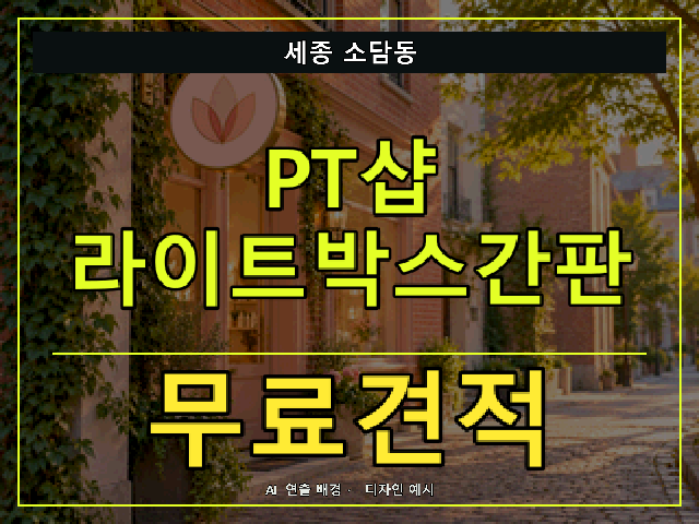 세종 소담동 PT샵 라이트박스간판 무료견적 안내 썸네일 · AI 연출 배경