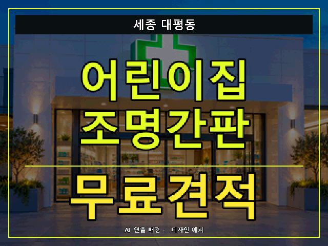세종 대평동 어린이집 조명간판 무료견적 안내 썸네일 · AI 연출 배경