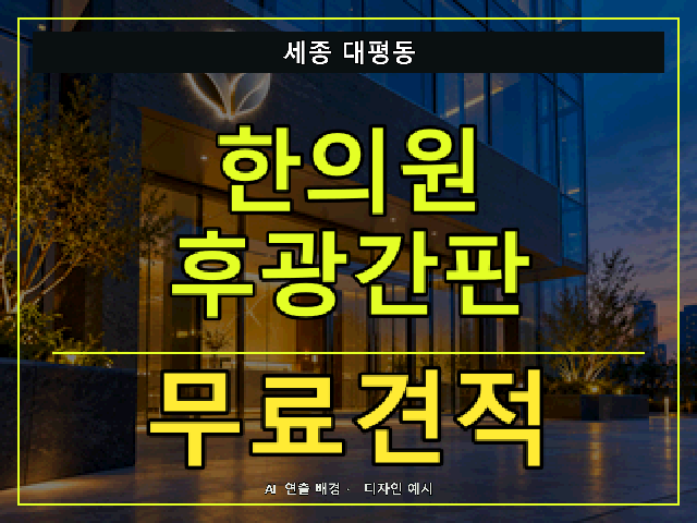 세종 대평동 한의원 후광간판 무료견적 안내 썸네일 · AI 연출 배경