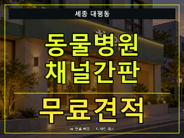 세종 대평동 동물병원 채널간판 무료견적 안내 썸네일 · AI 연출 배경