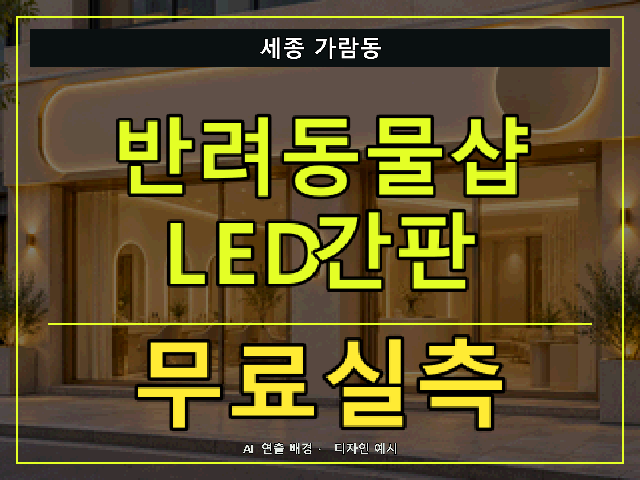 세종 가람동 반려동물샵 LED간판 무료실측 안내 썸네일 · AI 연출 배경