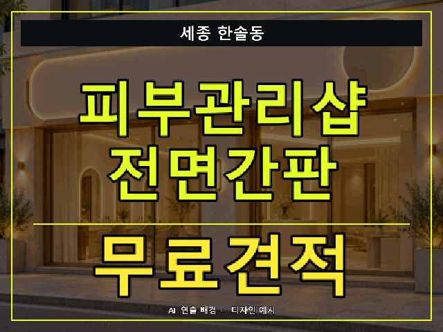 세종 한솔동 피부관리샵 전면간판 무료견적 안내 썸네일 · AI 연출 배경