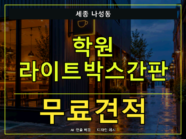세종 나성동 학원 라이트박스간판 무료견적 안내 썸네일 · AI 연출 배경