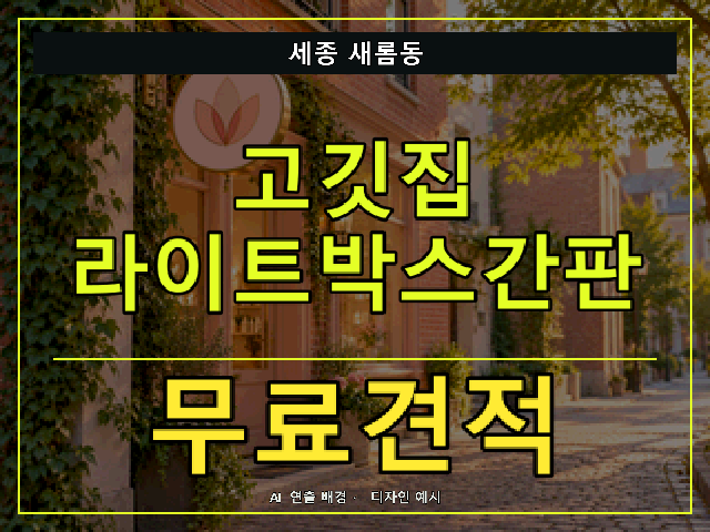 세종 새롬동 고깃집 라이트박스간판 무료견적 안내 썸네일 · AI 연출 배경