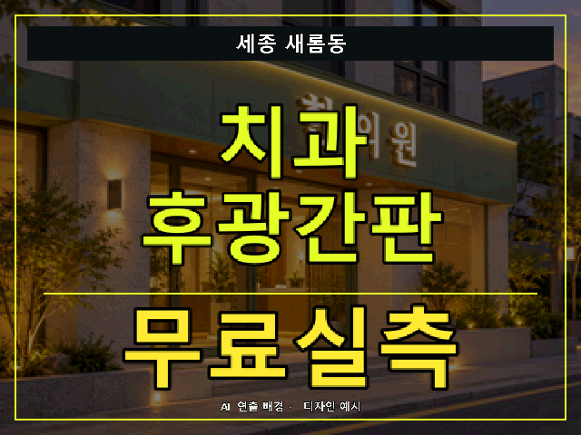 세종 새롬동 치과 후광간판 무료실측 안내 썸네일 · AI 연출 배경