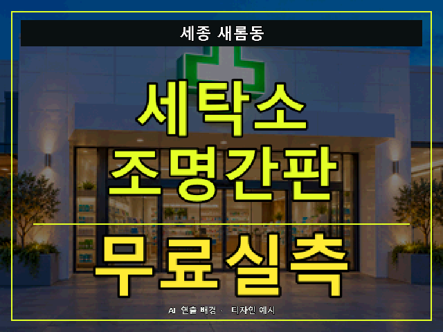 세종 새롬동 세탁소 조명간판 무료실측 안내 썸네일 · AI 연출 배경
