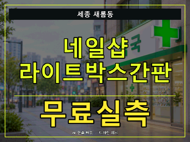 세종 새롬동 네일샵 라이트박스간판 무료실측 안내 썸네일 · AI 연출 배경