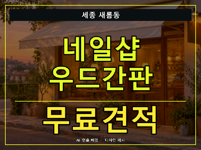 세종 새롬동 네일샵 우드간판 무료견적 안내 썸네일 · AI 연출 배경
