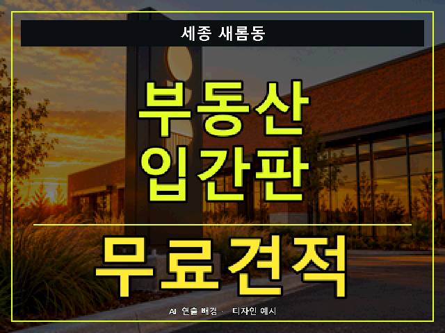 세종 새롬동 부동산 입간판 무료견적 안내 썸네일 · AI 연출 배경