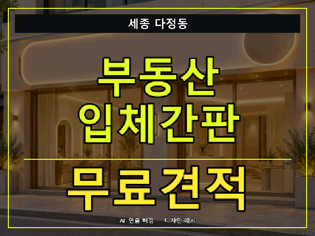 세종 다정동 부동산 입체간판 무료견적 안내 썸네일 · AI 연출 배경