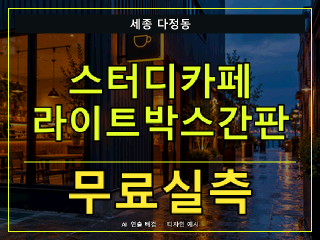 세종 다정동 스터디카페 라이트박스간판 무료실측 안내 썸네일 · AI 연출 배경