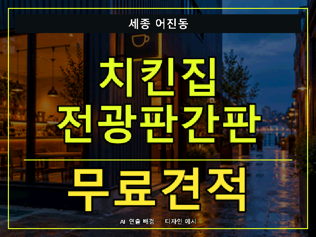 세종 어진동 치킨집 전광판간판 무료견적 안내 썸네일 · AI 연출 배경
