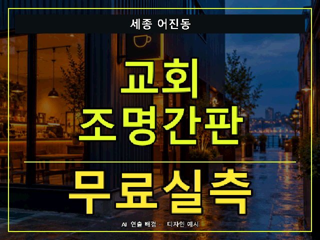 세종 어진동 교회 조명간판 무료실측 안내 썸네일 · AI 연출 배경