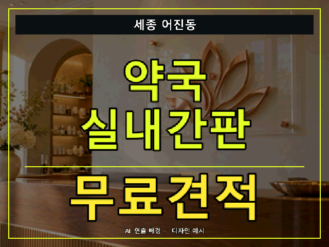 세종 어진동 약국 실내간판 무료견적 안내 썸네일 · AI 연출 배경