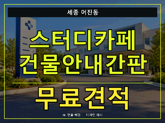 세종 어진동 스터디카페 건물안내간판 무료견적 안내 썸네일 · AI 연출 배경