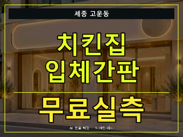 세종 고운동 치킨집 입체간판 무료실측 안내 썸네일 · AI 연출 배경