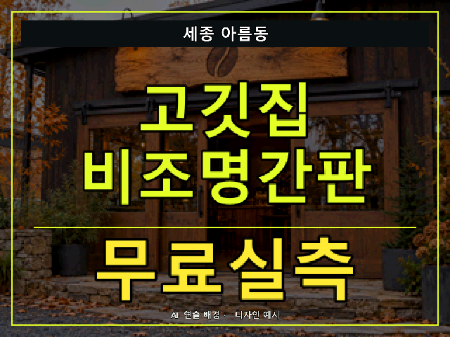 세종 아름동 고깃집 비조명간판 무료실측 안내 썸네일 · AI 연출 배경