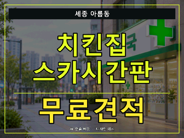 세종 아름동 치킨집 스카시간판 무료견적 안내 썸네일 · AI 연출 배경