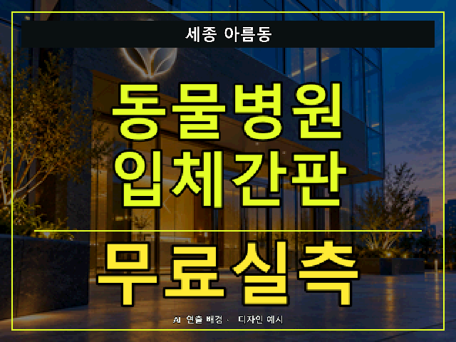 세종 아름동 동물병원 입체간판 무료실측 안내 썸네일 · AI 연출 배경