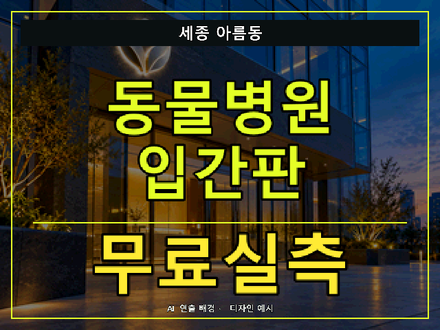 세종 아름동 동물병원 입간판 무료실측 안내 썸네일 · AI 연출 배경