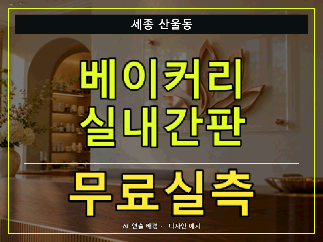 세종 산울동 베이커리 실내간판 무료실측 안내 썸네일 · AI 연출 배경