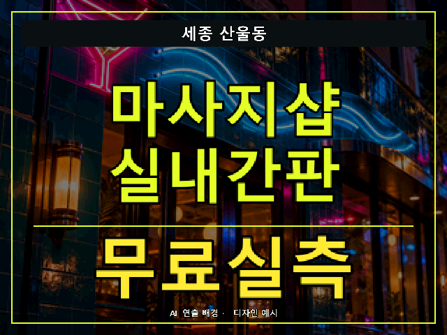 세종 산울동 마사지샵 실내간판 무료실측 안내 썸네일 · AI 연출 배경