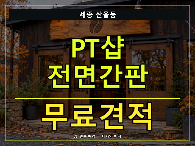 세종 산울동 PT샵 전면간판 무료견적 안내 썸네일 · AI 연출 배경