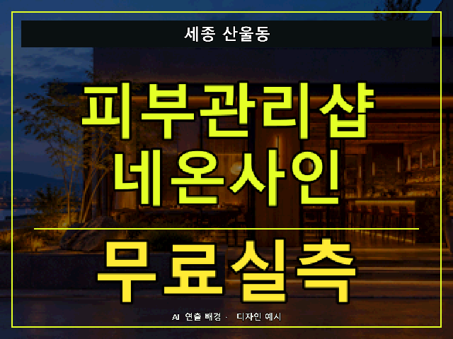 세종 산울동 피부관리샵 네온사인 무료실측 안내 썸네일 · AI 연출 배경