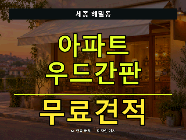 세종 해밀동 아파트 우드간판 무료견적 안내 썸네일 · AI 연출 배경