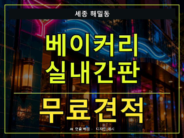 세종 해밀동 베이커리 실내간판 무료견적 안내 썸네일 · AI 연출 배경