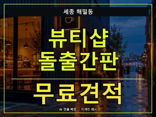 세종 해밀동 뷰티샵 돌출간판 무료견적 안내 썸네일 · AI 연출 배경