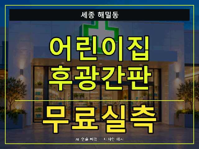 세종 해밀동 어린이집 후광간판 무료실측 안내 썸네일 · AI 연출 배경