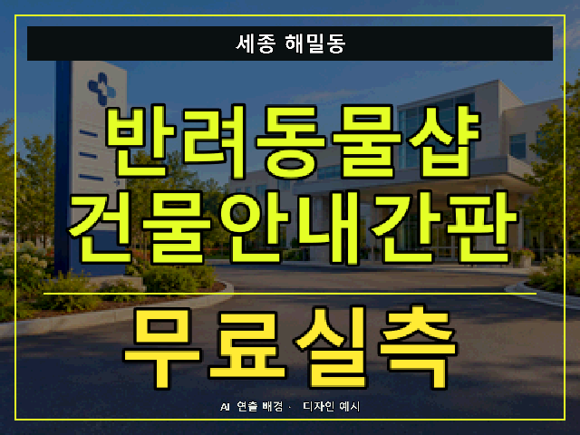 세종 해밀동 반려동물샵 건물안내간판 무료실측 안내 썸네일 · AI 연출 배경