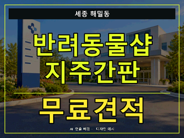 세종 해밀동 반려동물샵 지주간판 무료견적 안내 썸네일 · AI 연출 배경