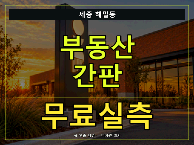 세종 해밀동 부동산 간판 무료실측 안내 썸네일 · AI 연출 배경