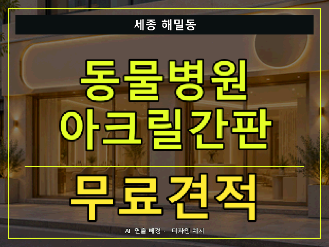 세종 해밀동 동물병원 아크릴간판 무료견적 안내 썸네일 · AI 연출 배경