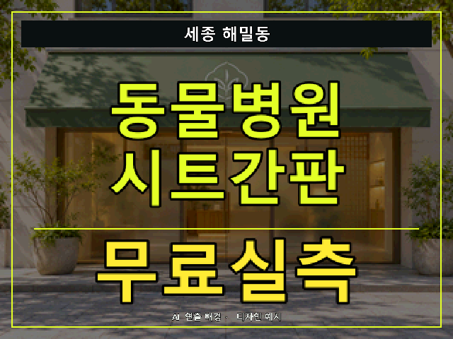 세종 해밀동 동물병원 시트간판 무료실측 안내 썸네일 · AI 연출 배경