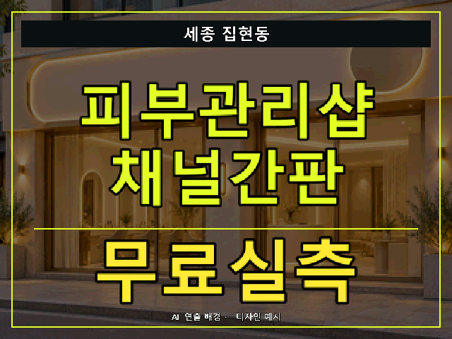 세종 집현동 피부관리샵 채널간판 무료실측 안내 썸네일 · AI 연출 배경