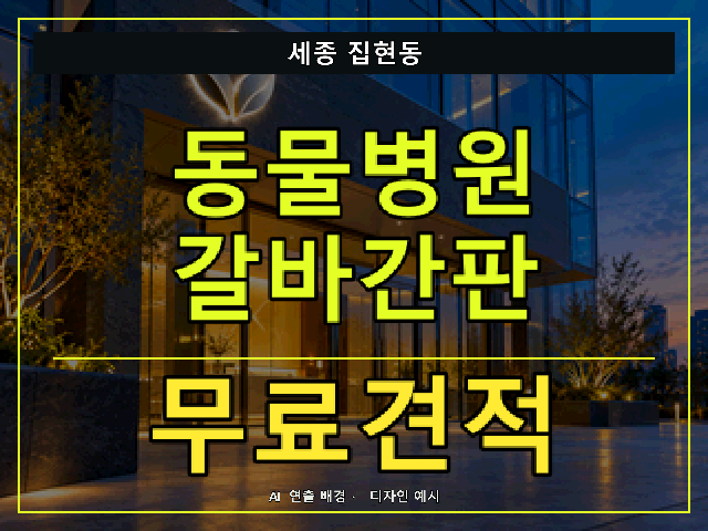 세종 집현동 동물병원 갈바간판 무료견적 안내 썸네일 · AI 연출 배경