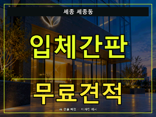 세종 세종동 입체간판 무료견적 안내 썸네일 · AI 연출 배경