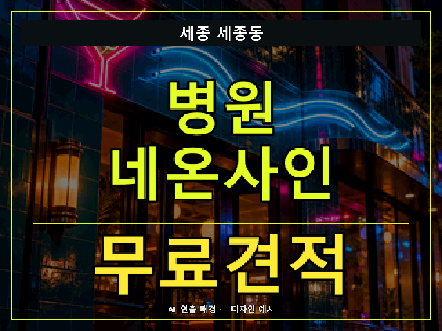 세종 세종동 병원 네온사인 무료견적 안내 썸네일 · AI 연출 배경
